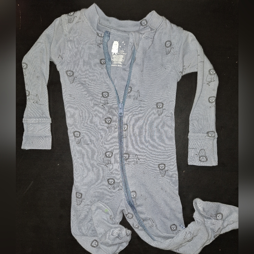 Little Earthling 6-9M Blue Baby Footed Onesie Sleeper with Lion Print